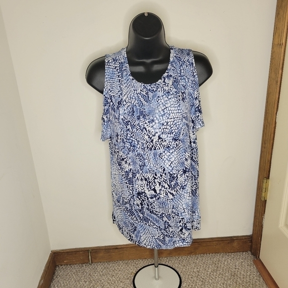 CALVIN KLEIN Stylish Blue/White Blouse Women’s Size (Small) Like NEW - Picture 1 of 6